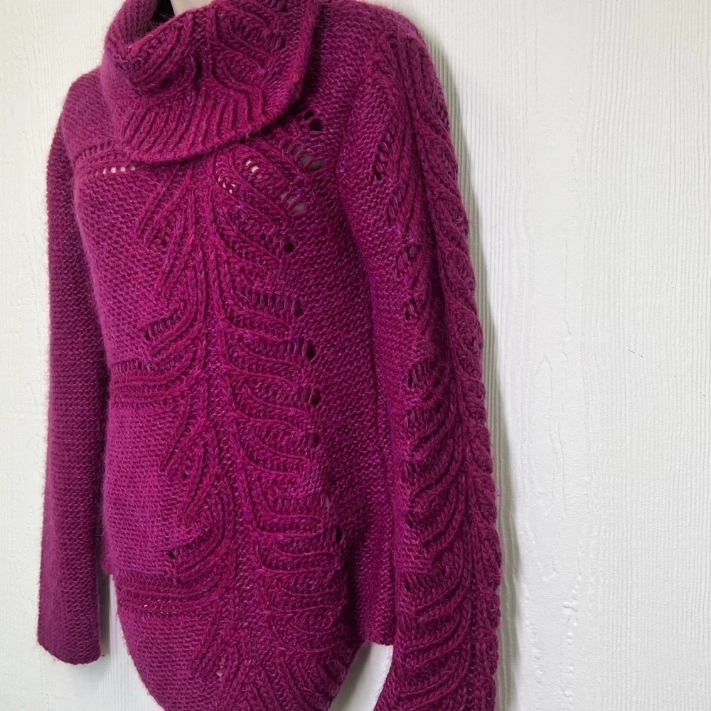 United Colors Of Benetton - Vintage Fuchsia Open Knit Turtleneck Sweater Size S - Picture 3 of 9